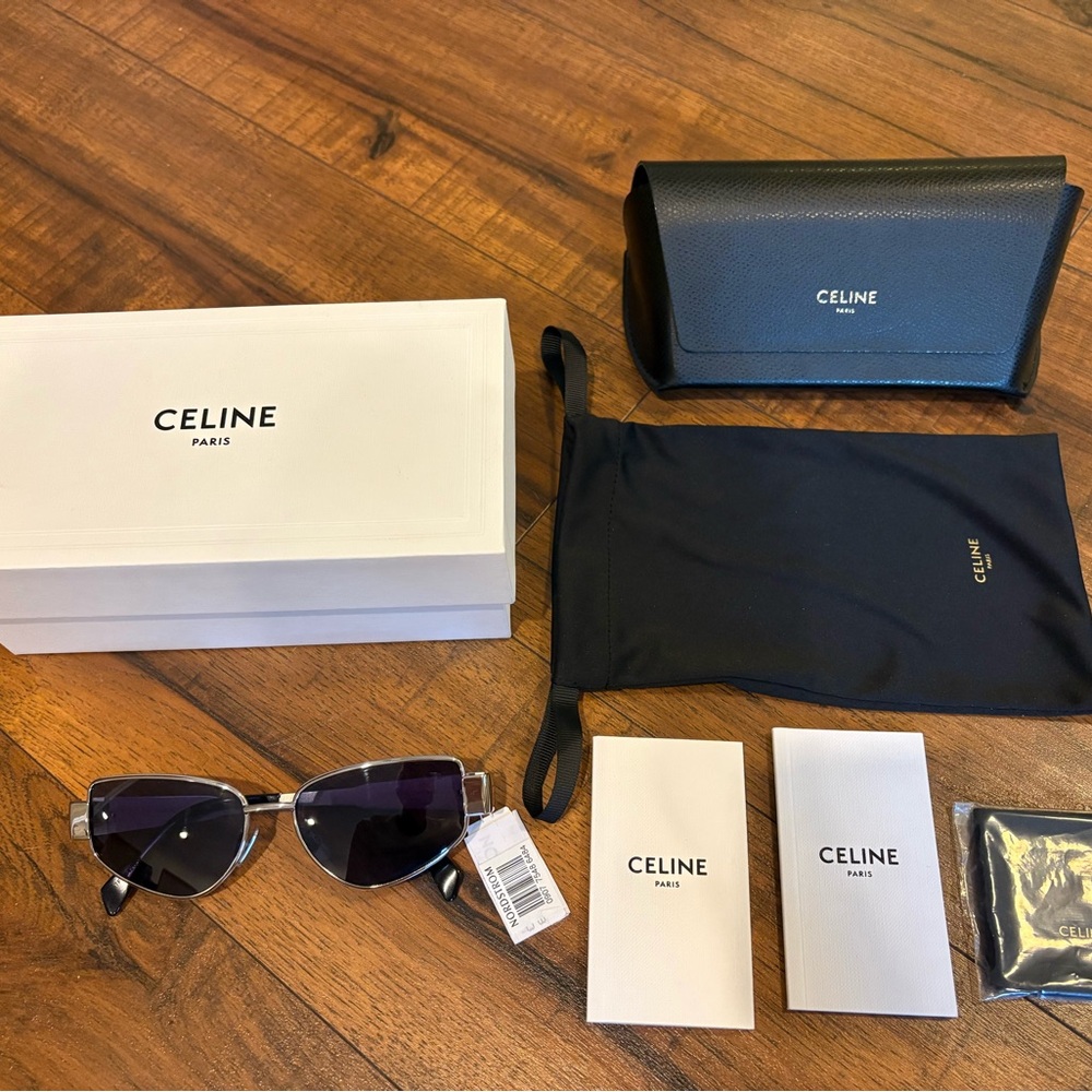 Celine CL40293U 55mm Sunglasses Palladium Silver Blue NWT $600 MSRP